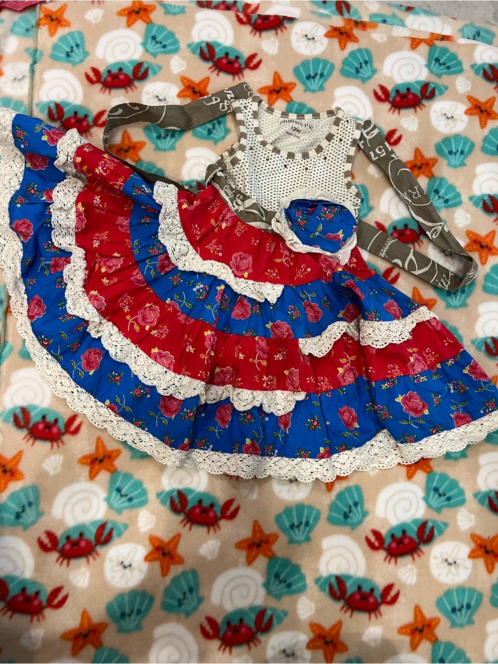 Mustard pie baby dress size 12 months Fourth of July theme